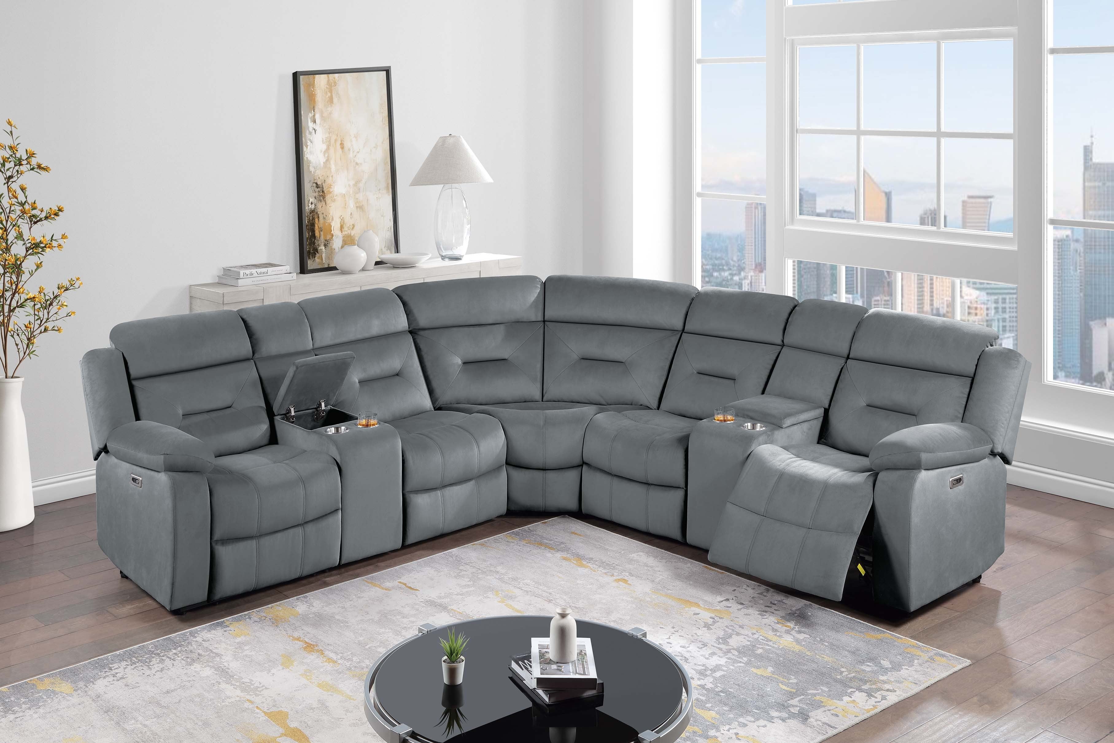 Power Reclining Sectional - Dark Gray