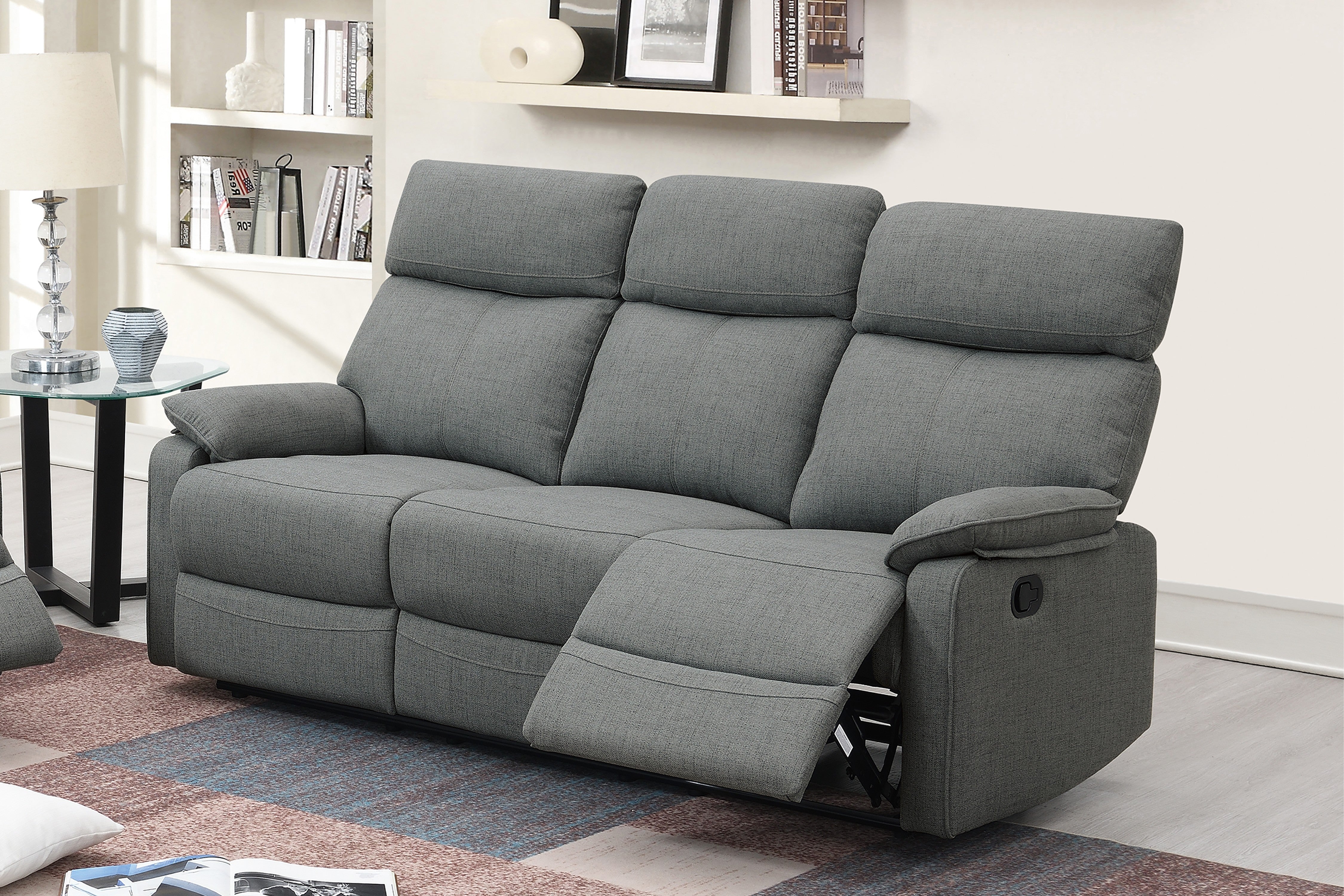 Manual Reclining Sofa - Light Grey Fabric