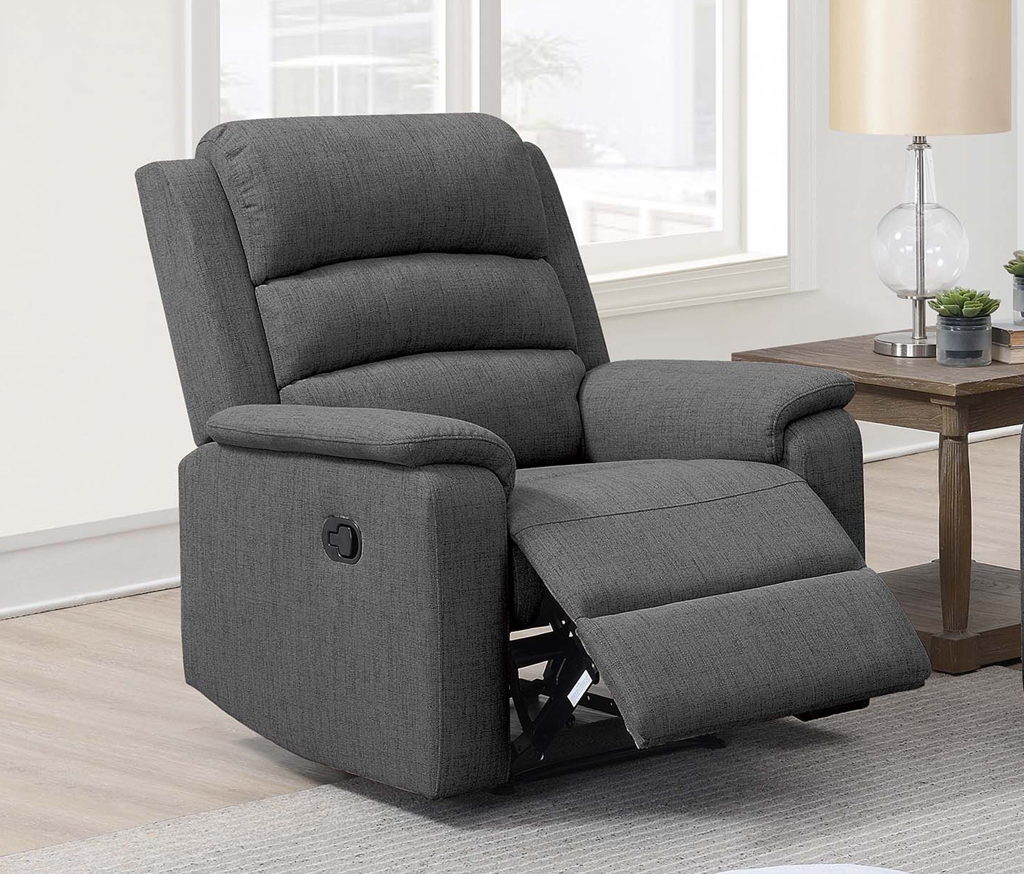 Manual Recliner Single - Dark Grey Burlap Fabric