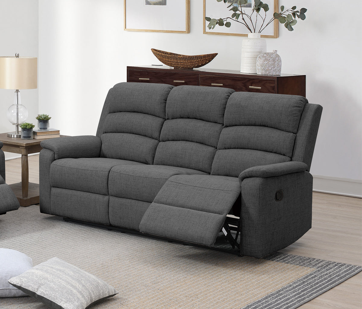 Reclining Sofa - Dark Gray Burlap Fabric