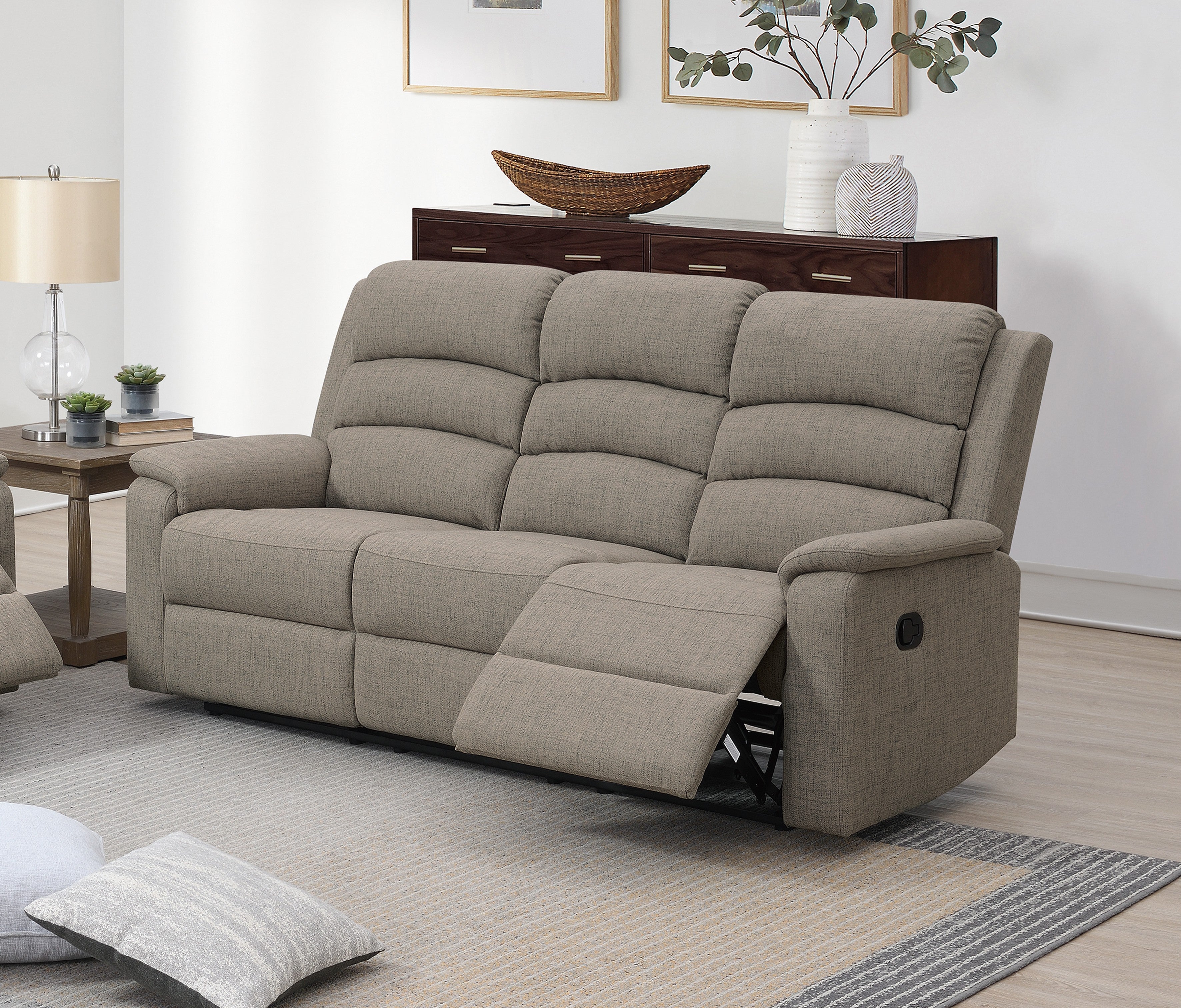 Manual Reclining Sofa - Light Brown Fabric