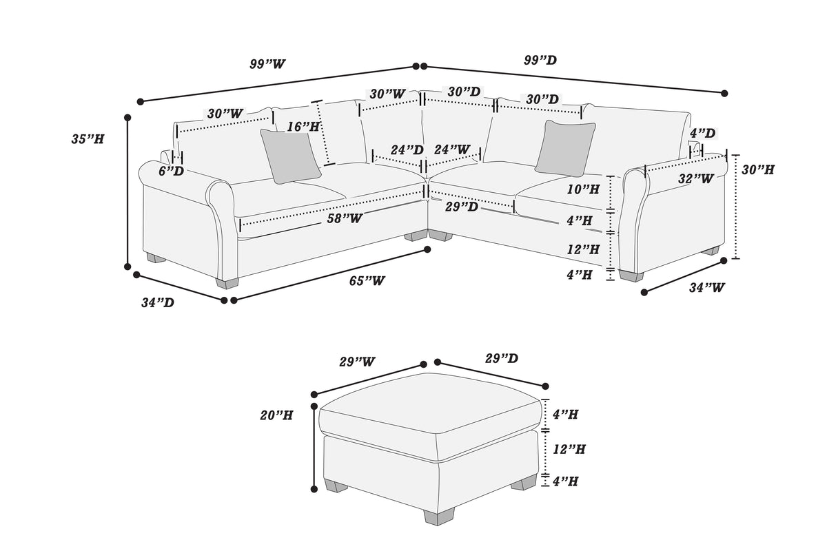 4-Pcs Sectional Sofa - Charcoal