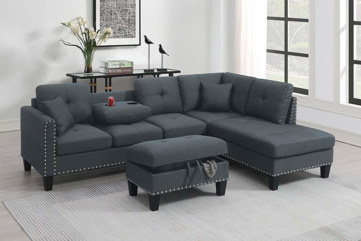 3-Pcs Sectional Set - Charcoal