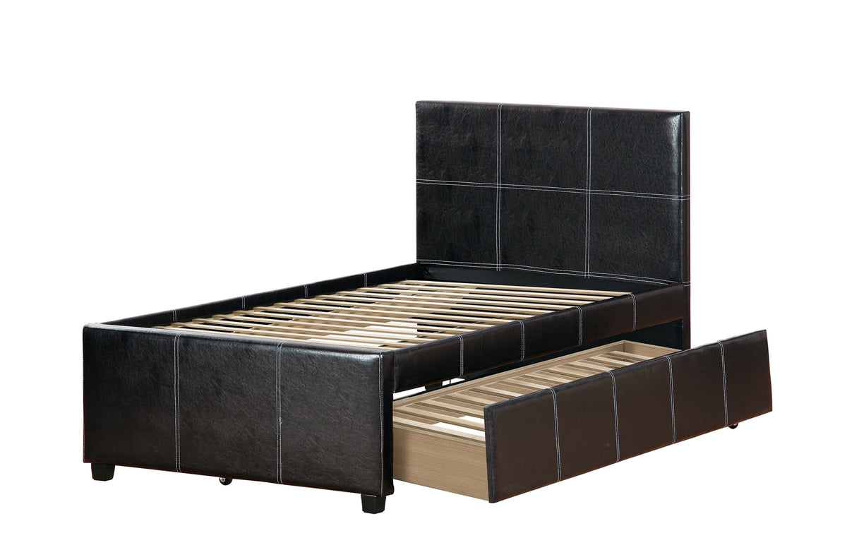 Full Bed W/Trundle Espresso Faux Leather - Brown / Na