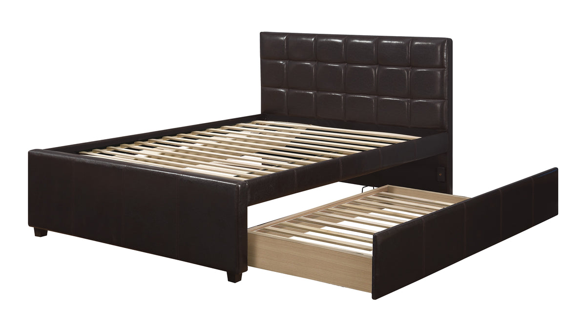 Twin Bed W/Trundle  Squ Tufted Hb Espresso - Brown / Na