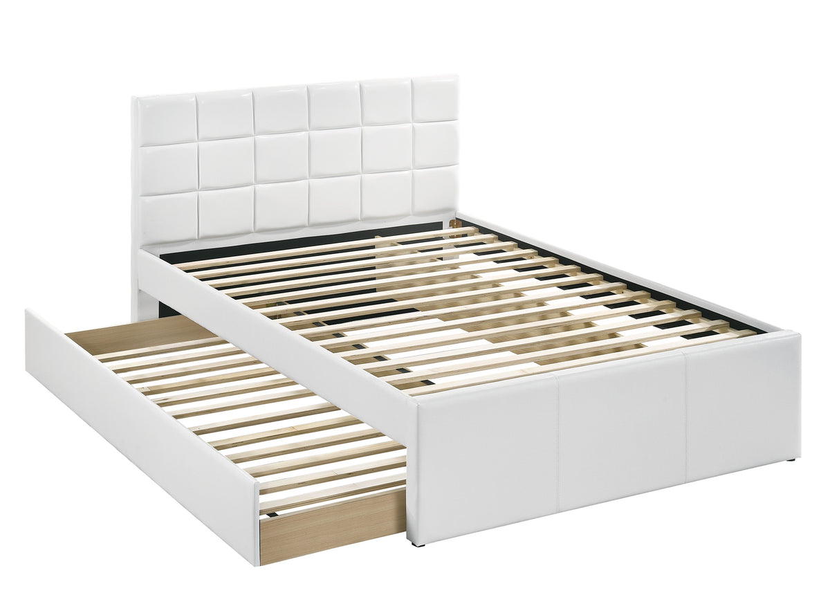 Full Bed W/Trundle Squ Tufted Hb White - White / Na
