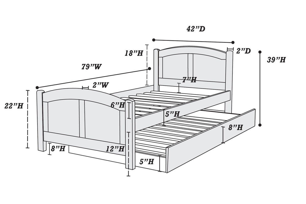 Twin Bed W/Trundle-Cherry - Dark Cherry