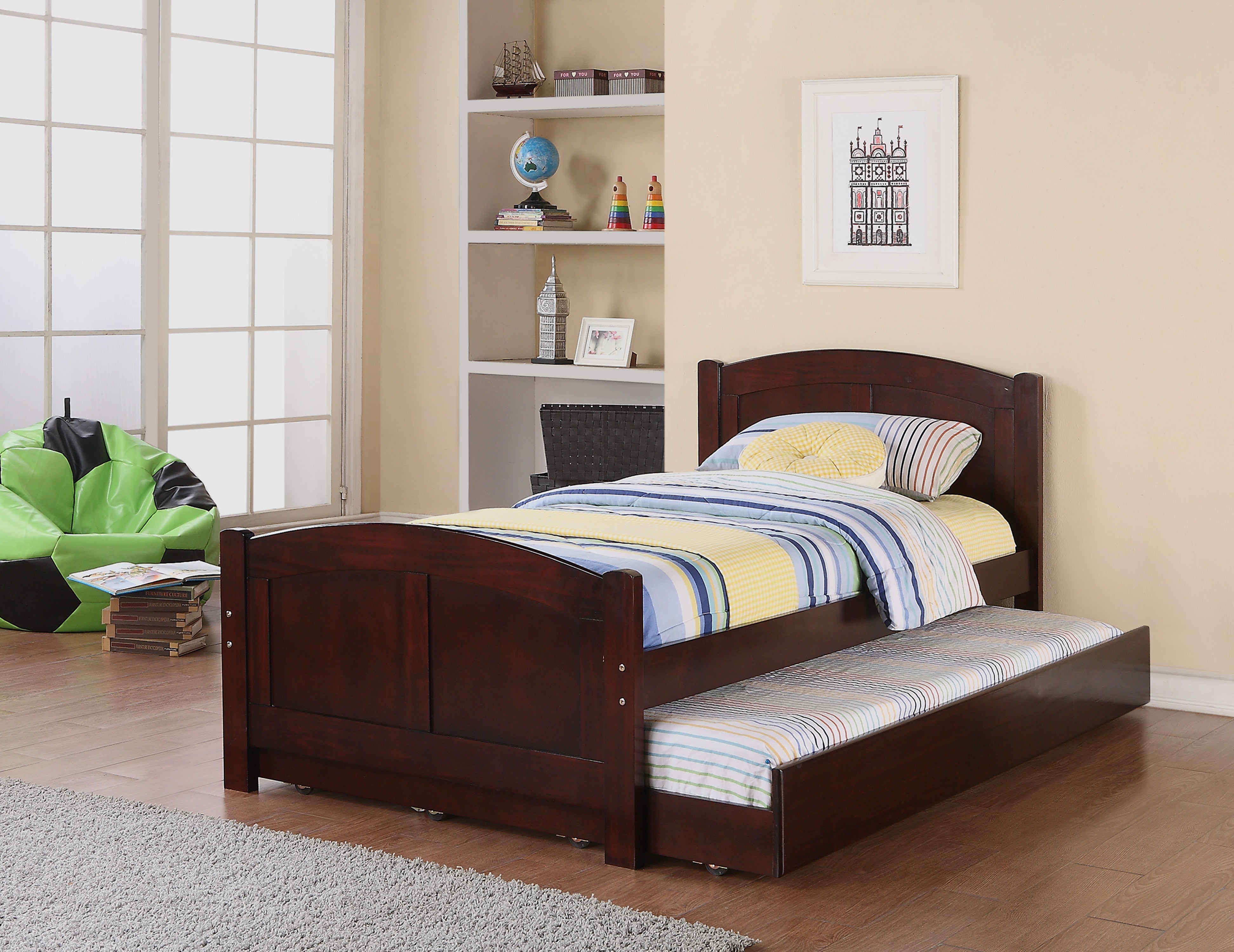 Twin Bed W/ Trundle - Dark Cherry
