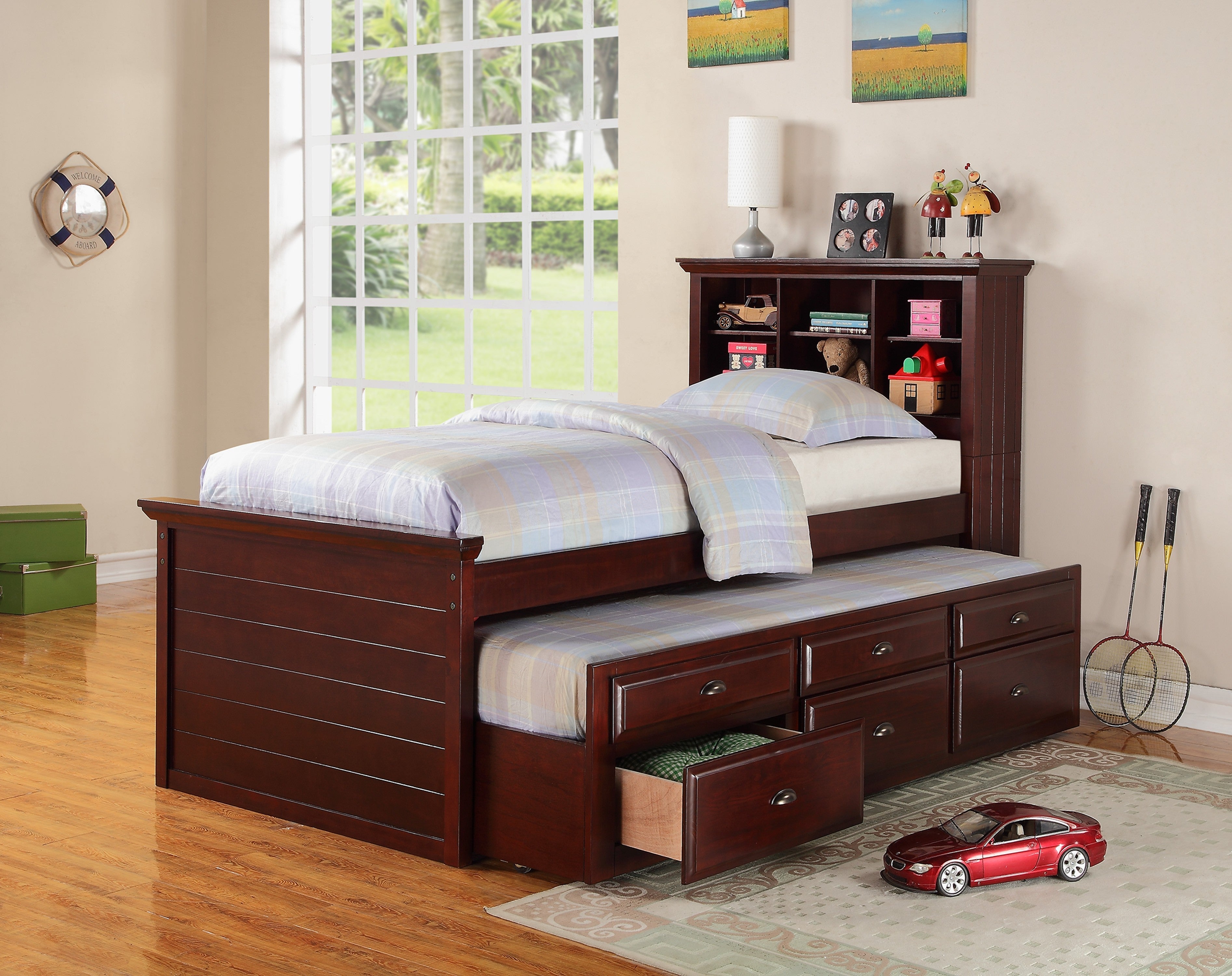 Twin Bed W/ Trundle - Dark Cherry