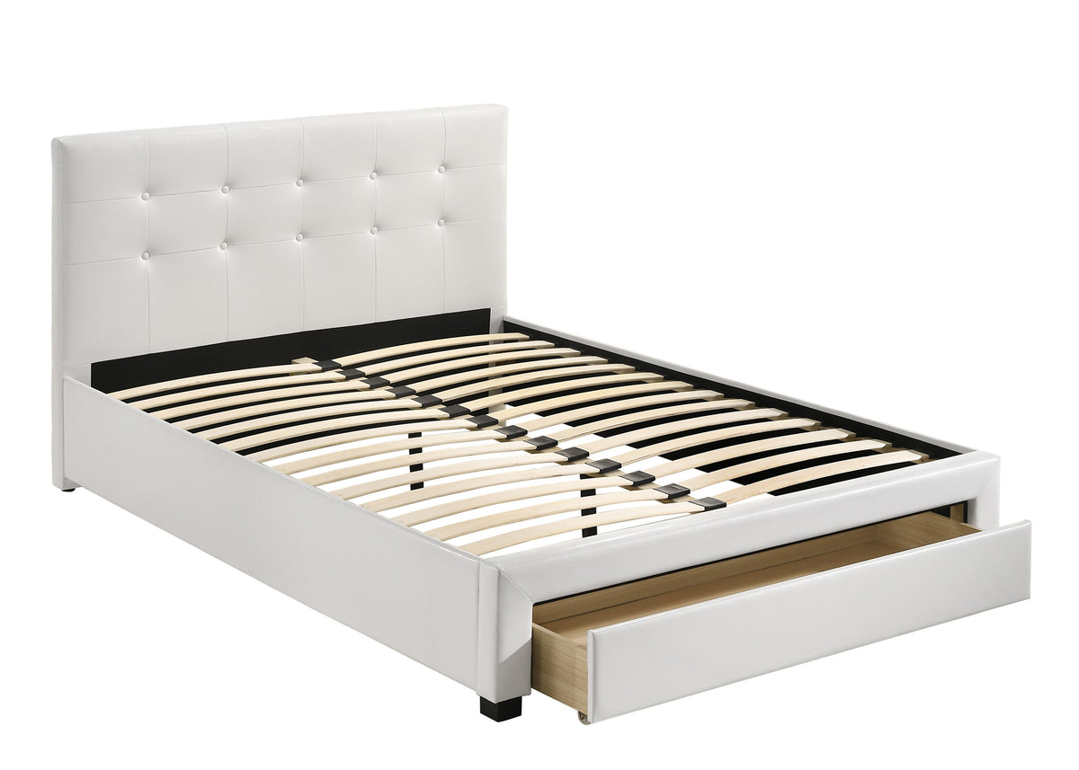 Queen Bed W/Drawer-Pu White - White / Black