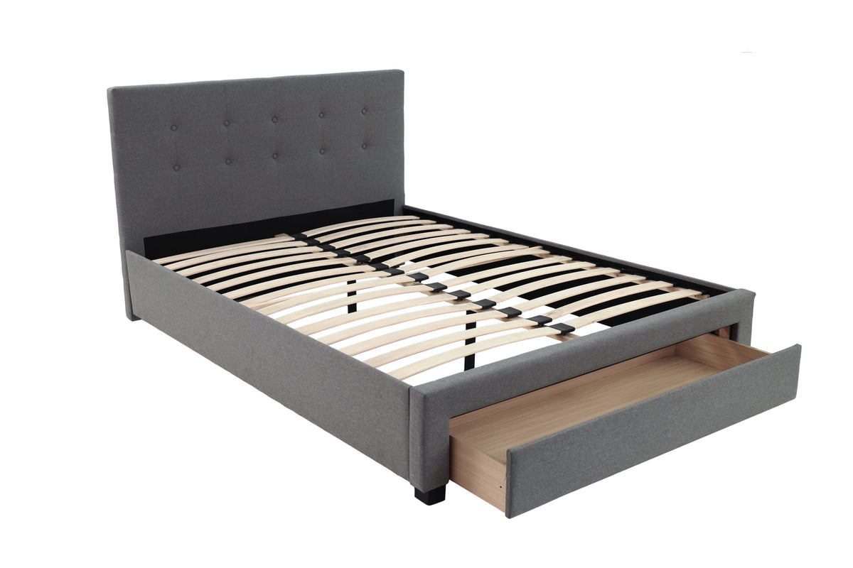 Queen Bed W/Drawer - Grey / Black