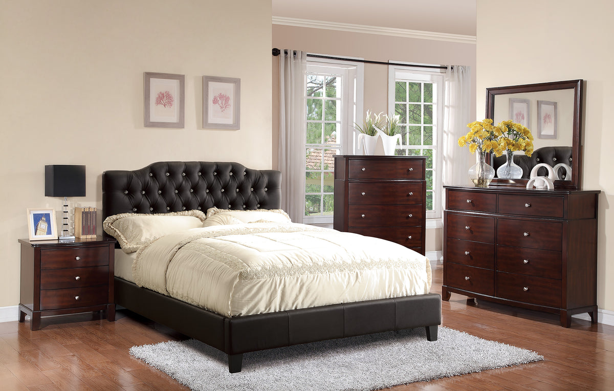 Full Bed/Black Pu, Hb 47"H/Fb 15.5"H - Black / Espresso