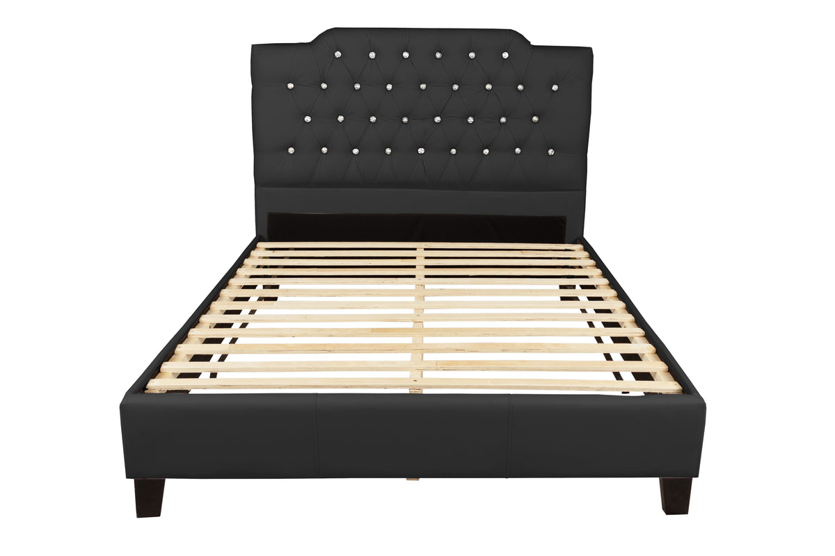 Full Bed/Black Pu, Hb 47"H/Fb 15.5"H - Black / Espresso