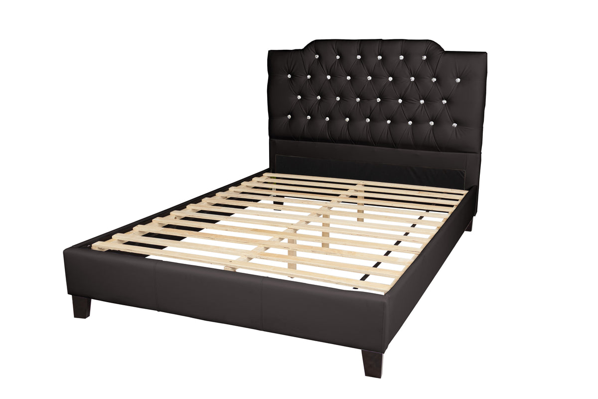Full Bed/Black Pu, Hb 47"H/Fb 15.5"H - Black / Espresso