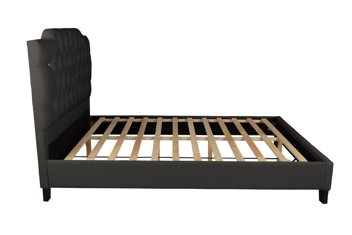 Queen Bed/Black Pu, Hb 47"H/Fb 15.5"H - Black / Espresso