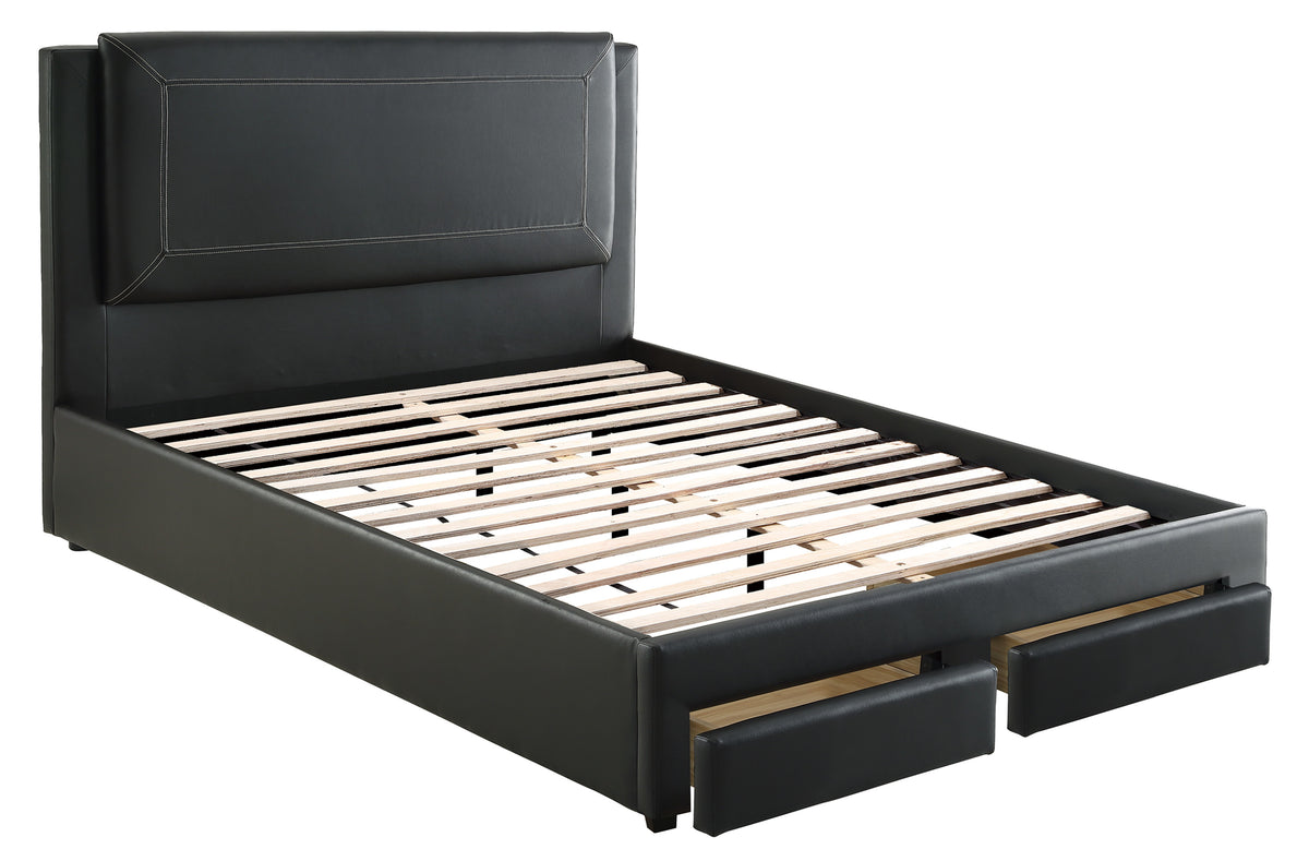 Queen Bed/Black Pu - Black / Black