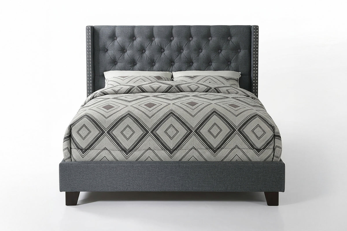 Full Bed/Nailhead Trim/Fabric-Blue Grey - Blue Grey / Espresso