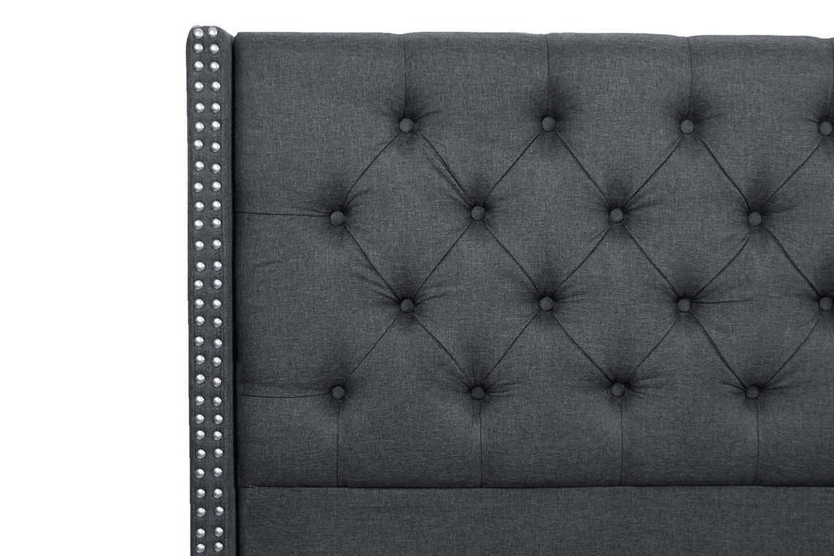 Full Bed/Nailhead Trim/Fabric-Blue Grey - Blue Grey / Espresso