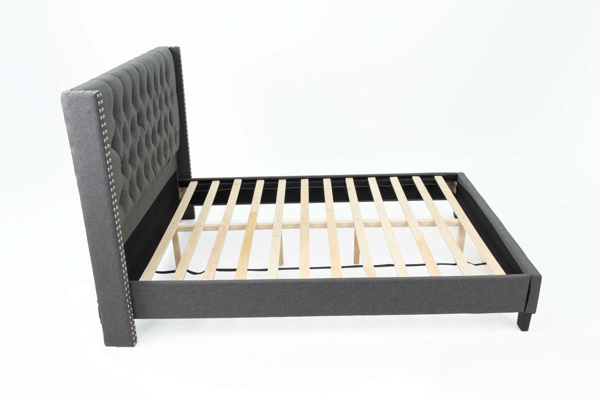 Full Bed/Nailhead Trim/Fabric-Blue Grey - Blue Grey / Espresso