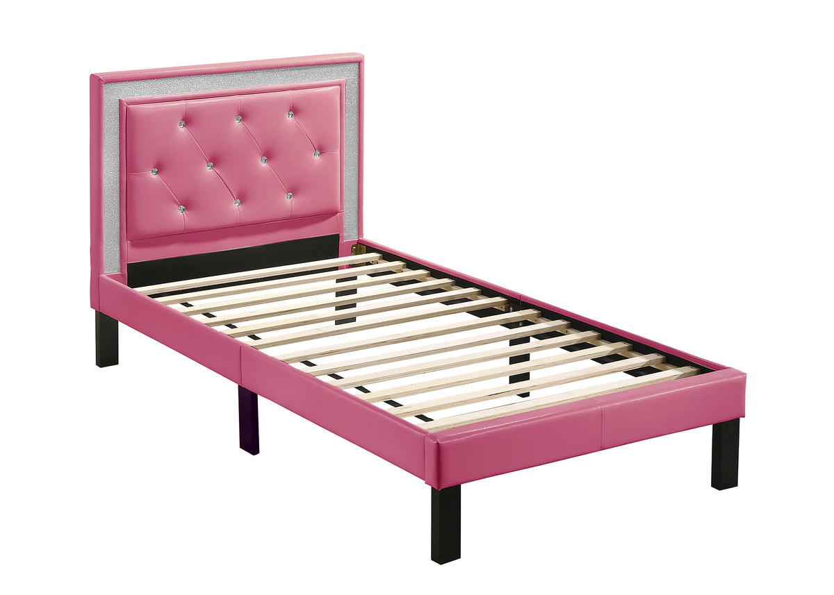 Twin Bed/Pu-Pink - Pink / Espresso