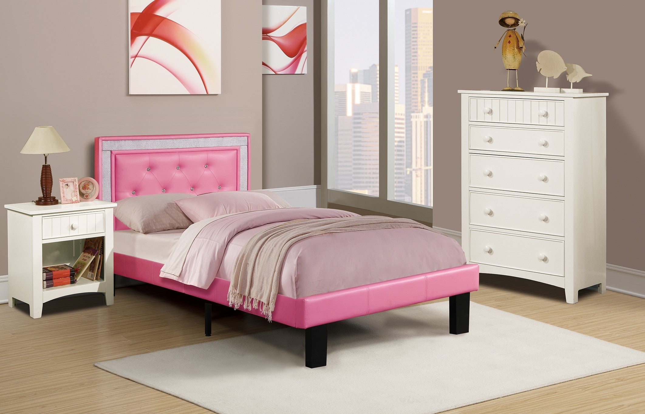 Twin Bed - Pink / Espresso