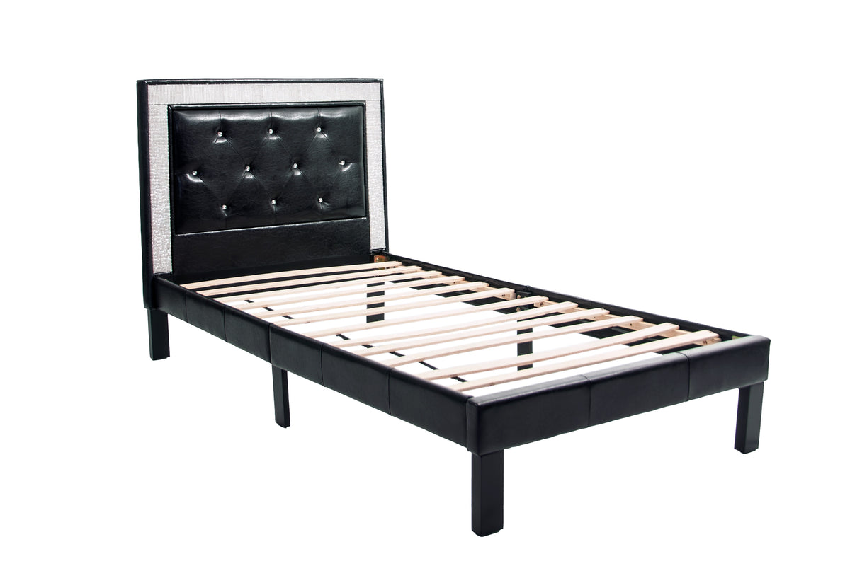 Twin Bed/Pu-Ash Black - Black / Espresso