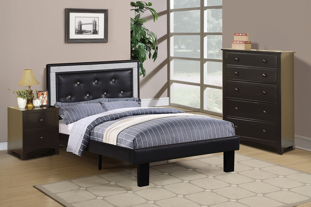 Twin Bed/Pu-Ash Black - Black / Espresso