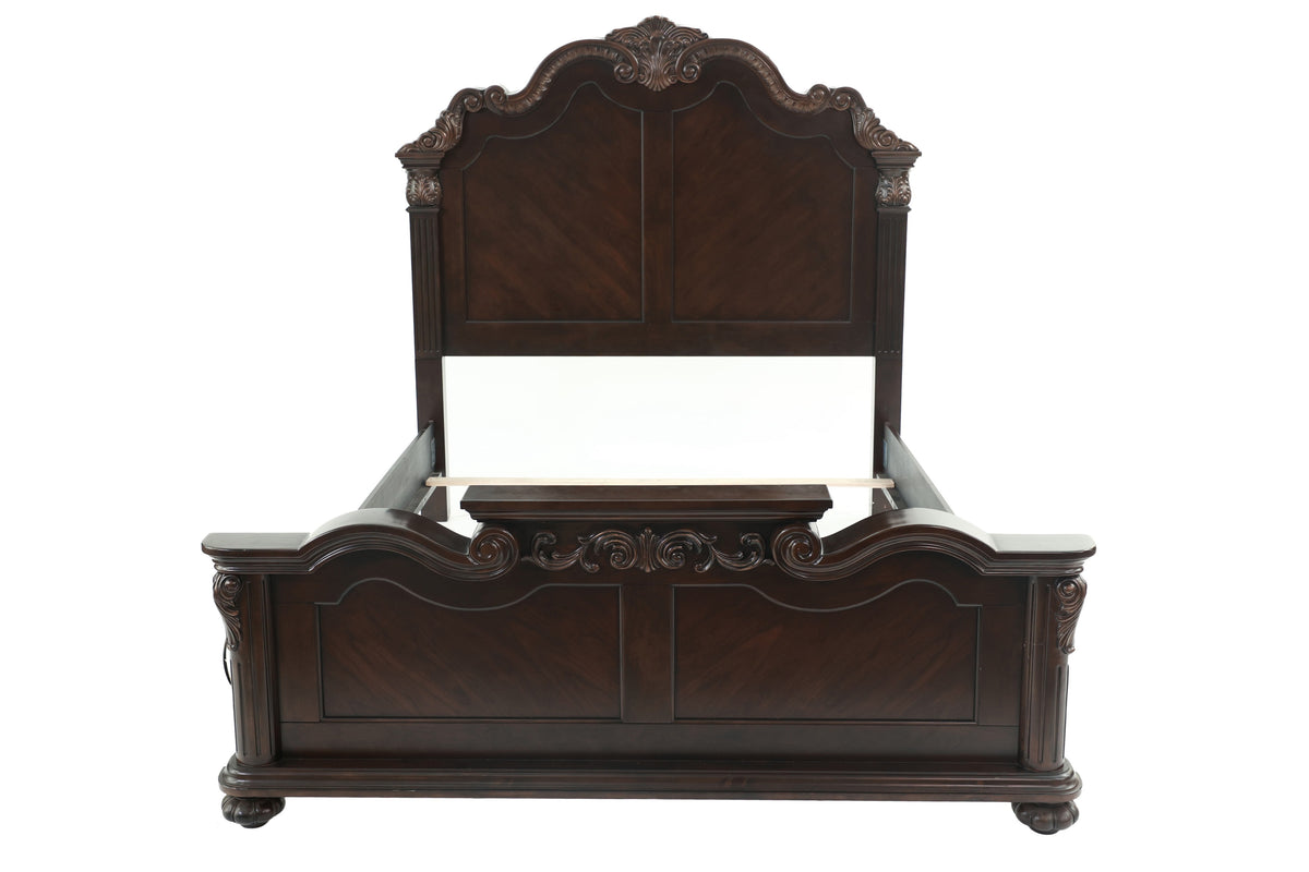 Eastern King Bed/Vaneer/Dark Walnut - Antique Cherry