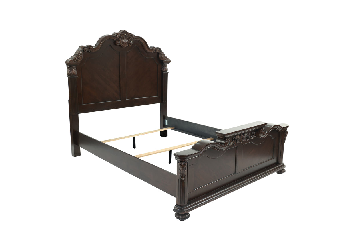 Eastern King Bed/Vaneer/Dark Walnut - Antique Cherry