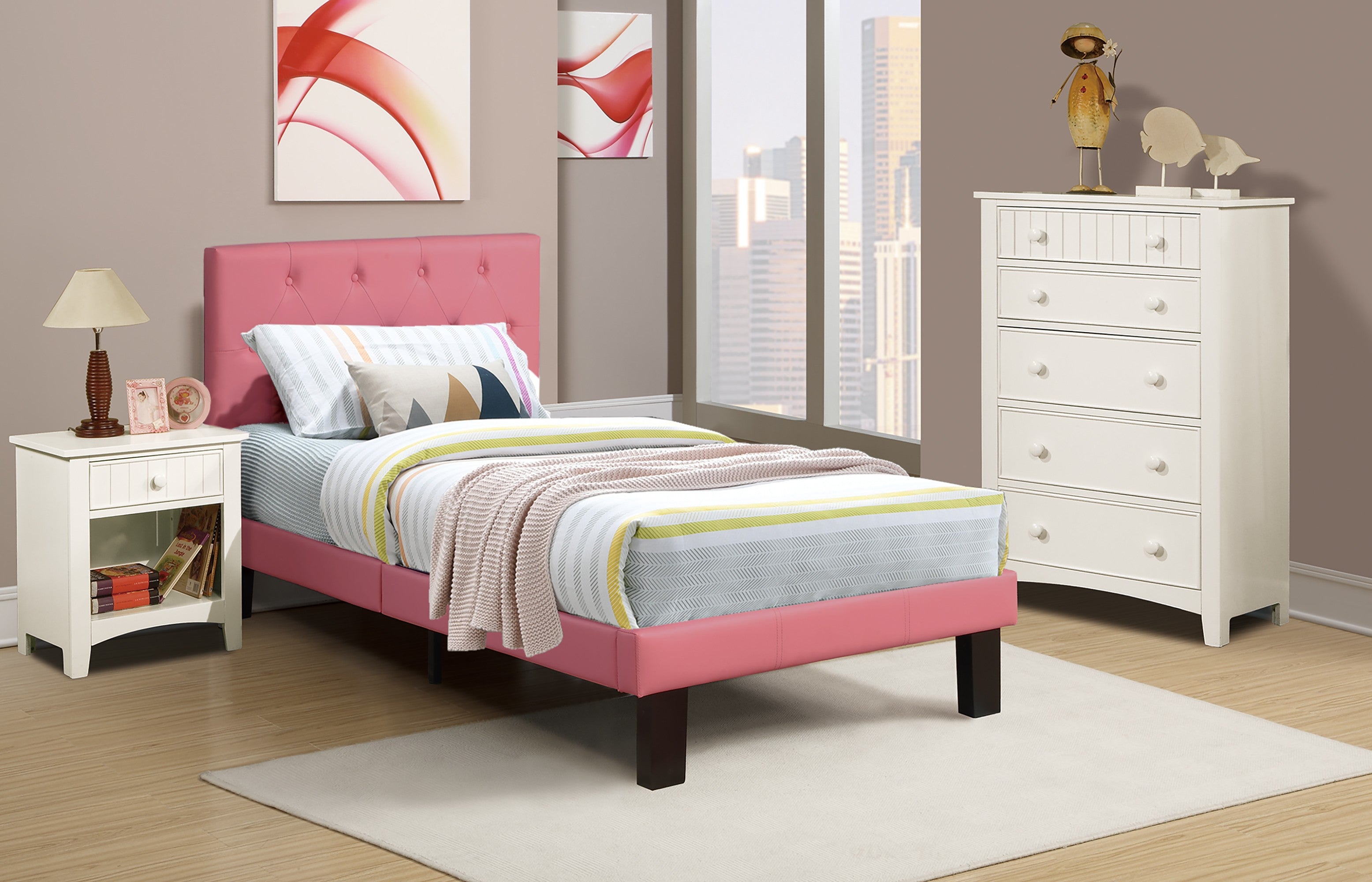 Twin Bed - Pink / Espresso