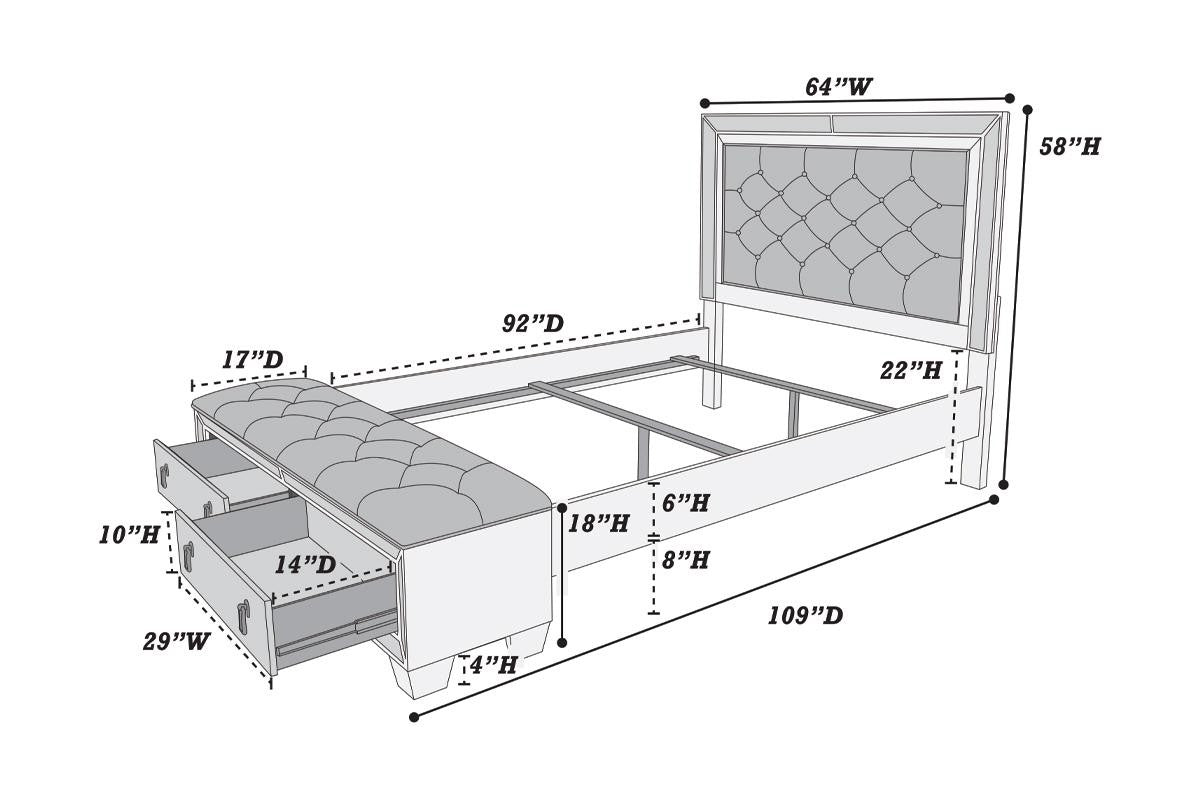 Queen Bed W/Storage Bench/Stainless Panel/Silver - Silver