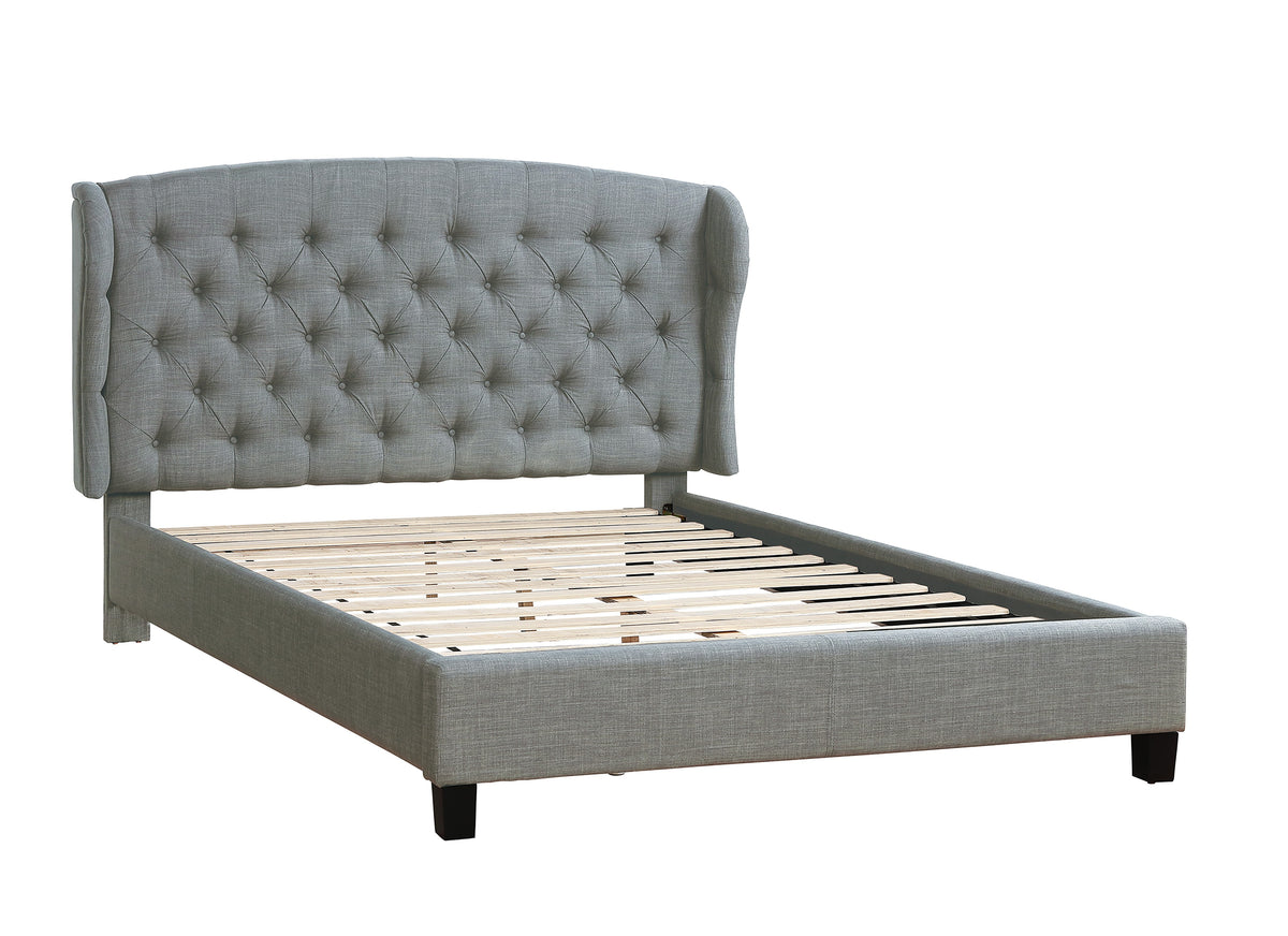 Eastern King Bed/Grey Fabric - Grey / Espresso