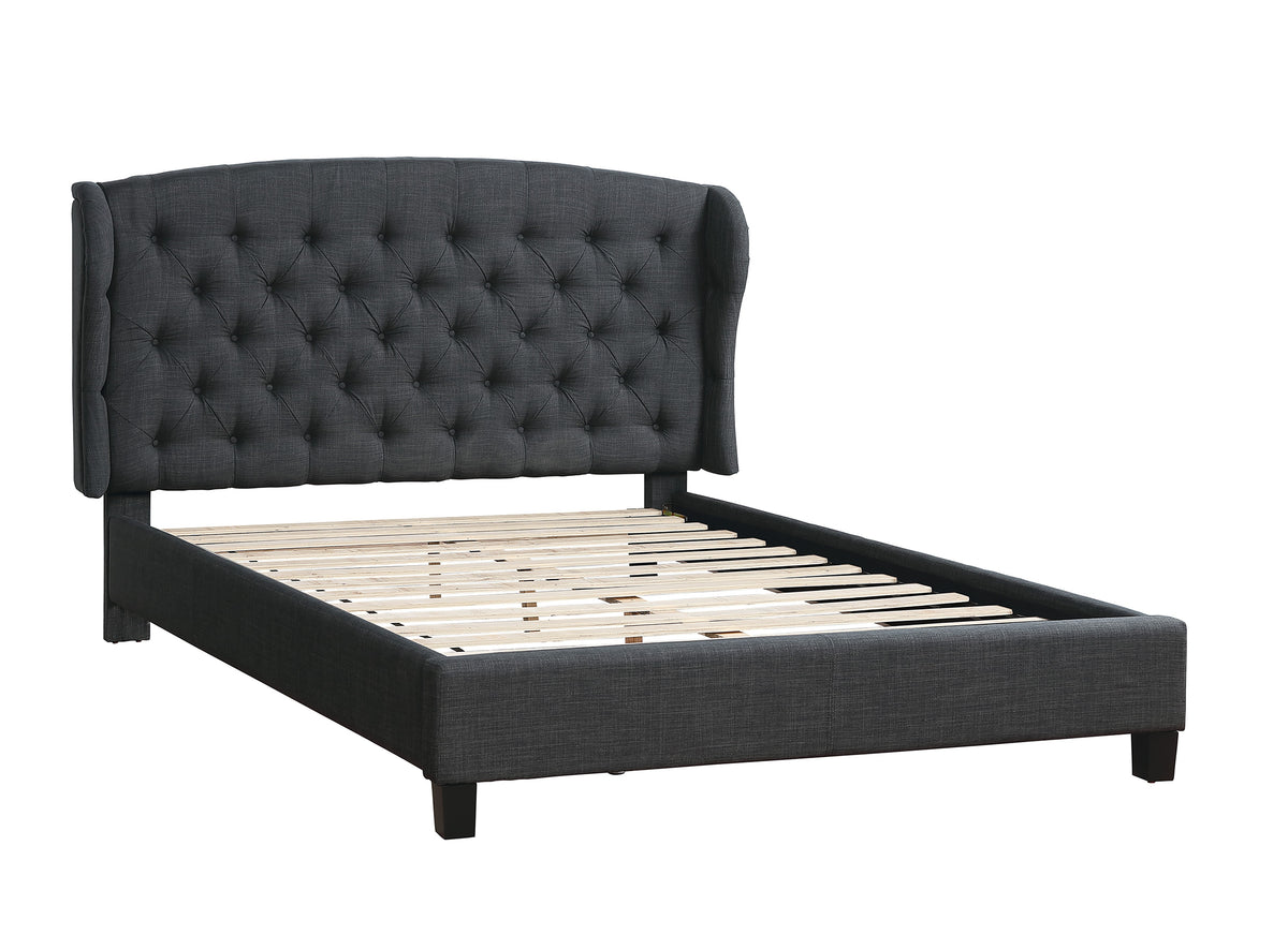 Eastern King Bed/Charcoal Fabric - Charcoal / Espresso