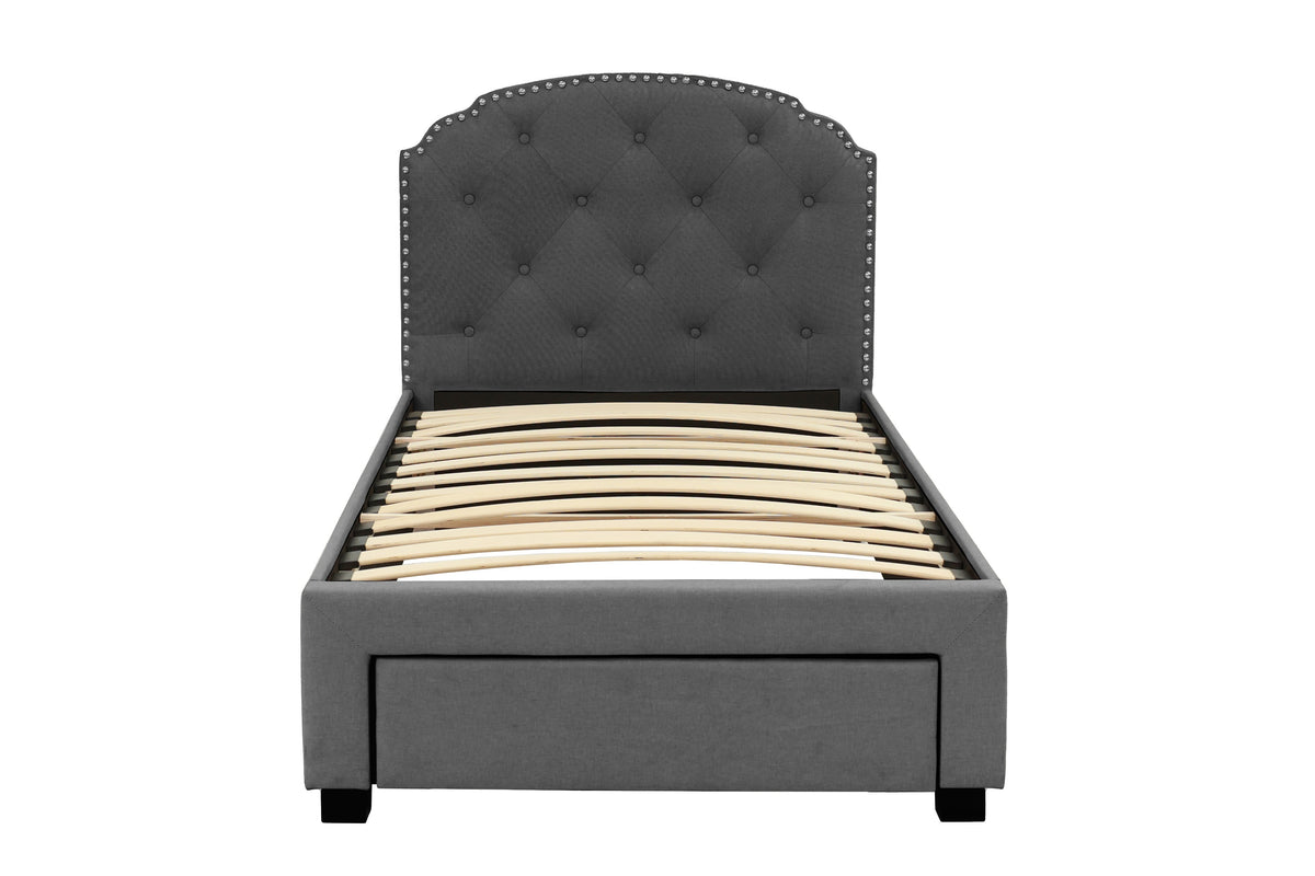 Twin Bed W/Drawer-Charcoal - Charcoal / Black