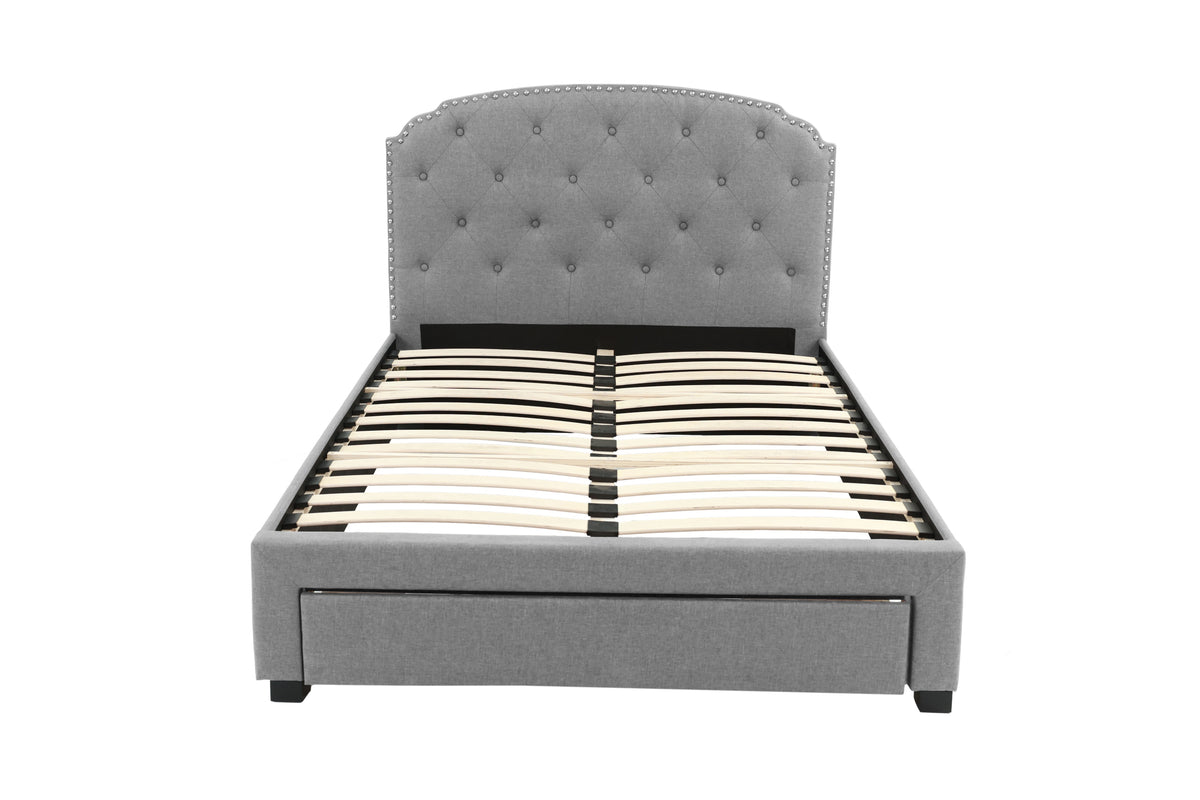 Queen Bed W/Drawer-Light Grey - Light Grey / Black