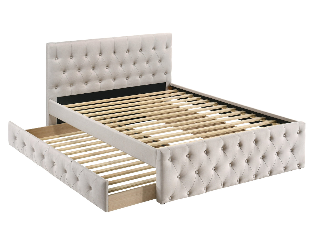 Twin Bed W/Trundle-Light Brown Burlap - Light Brown / Na