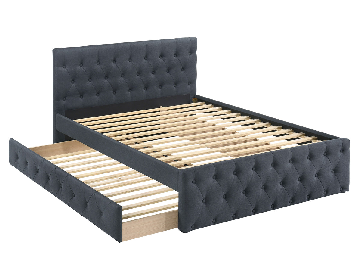 Twin Bed W/Trundle-Charcoal Burlap - Charcoal / Na