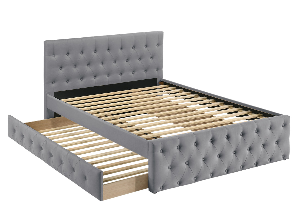 Twin Bed W/Trundle-Light Grey Burlap - Light Grey / Na