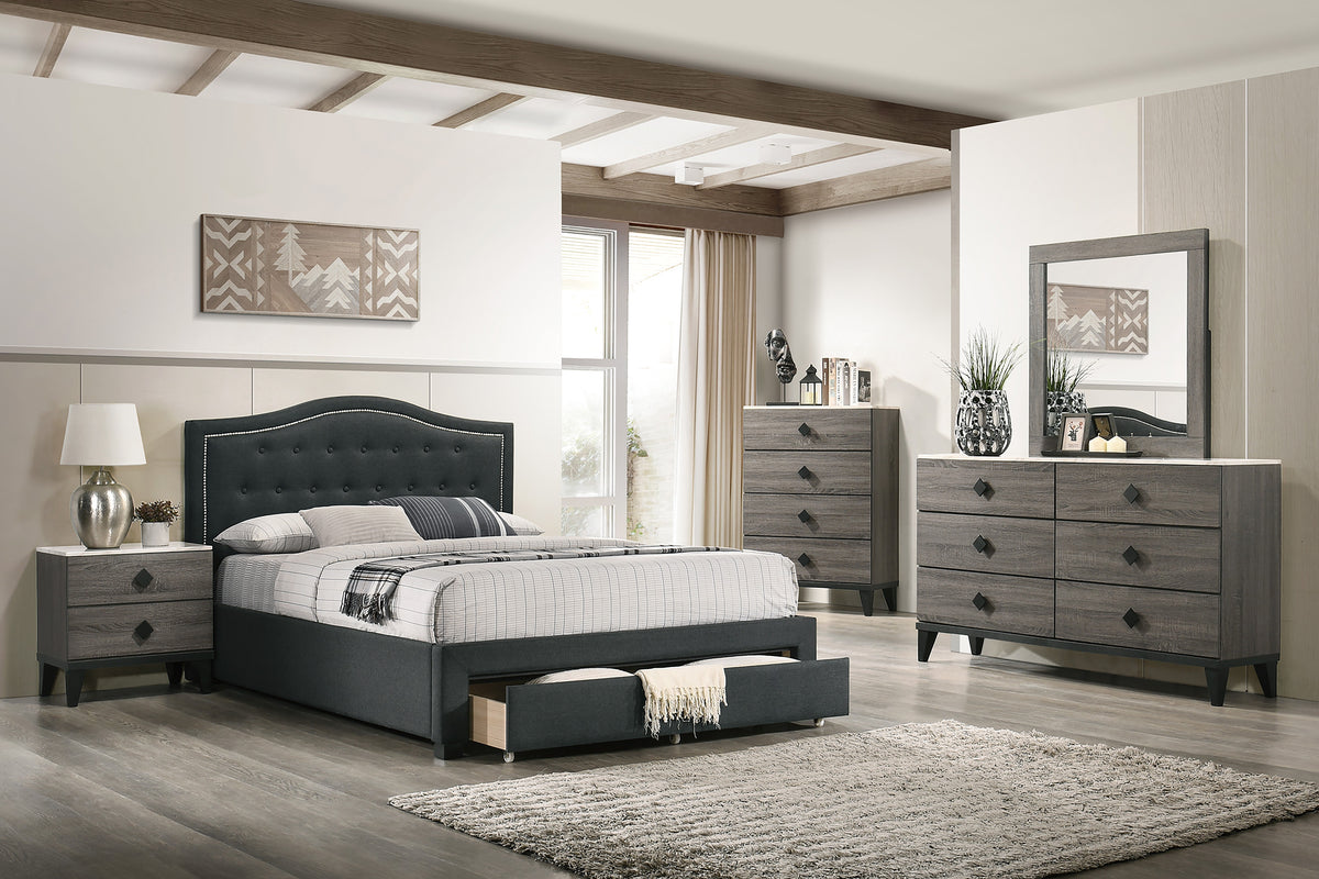 Full Bed W/Drawer-Charcoal - Charcoal / Black