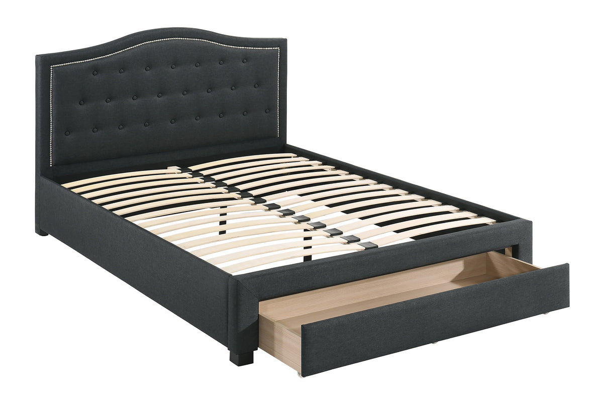 Queen Bed W/Drawer-Charcoal - Charcoal / Black