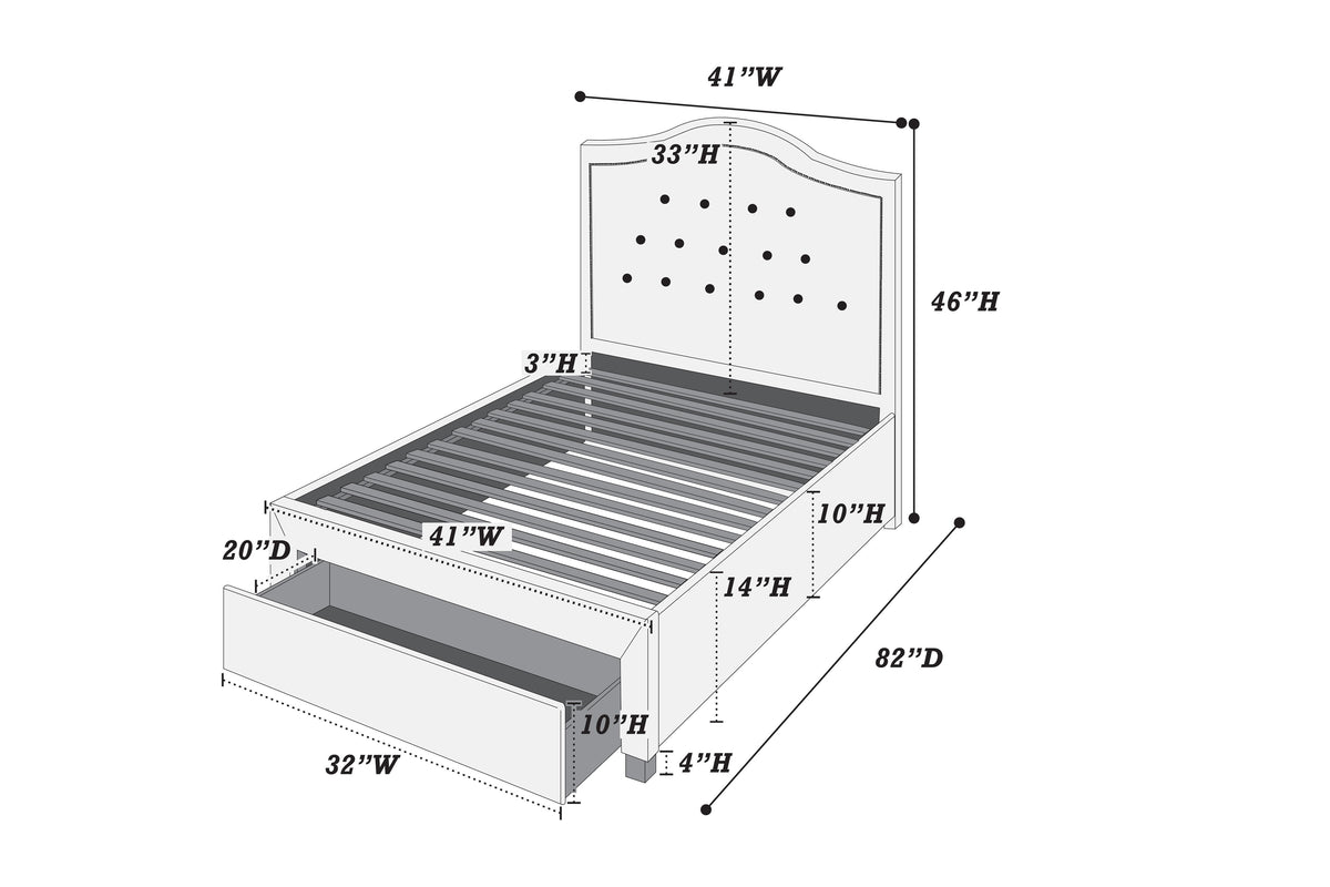 Twin Bed W/Drawer-Light Grey Burlap - Light Grey / Black