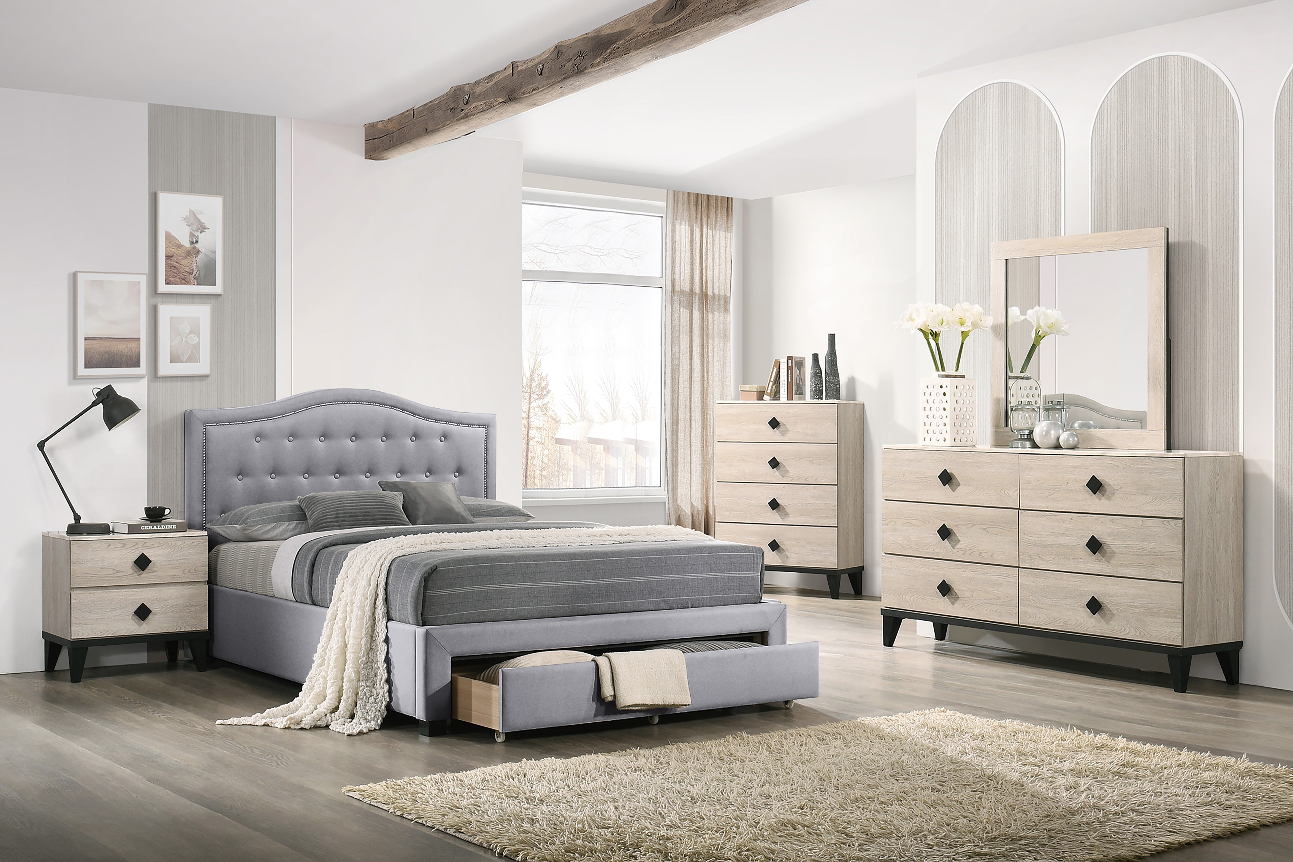Twin Bed - Light Grey / Black