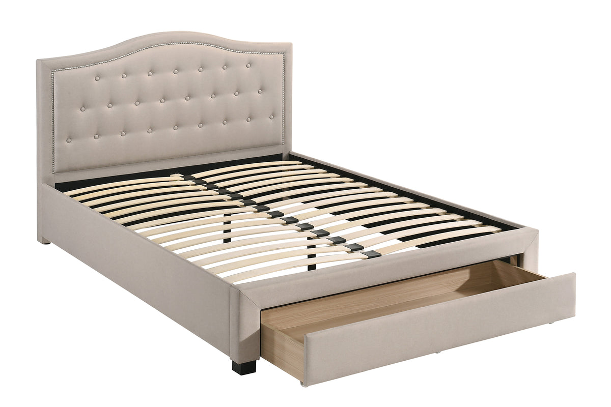 Full Bed W/Drawer-Light Brown Burlap - Light Brown / Black