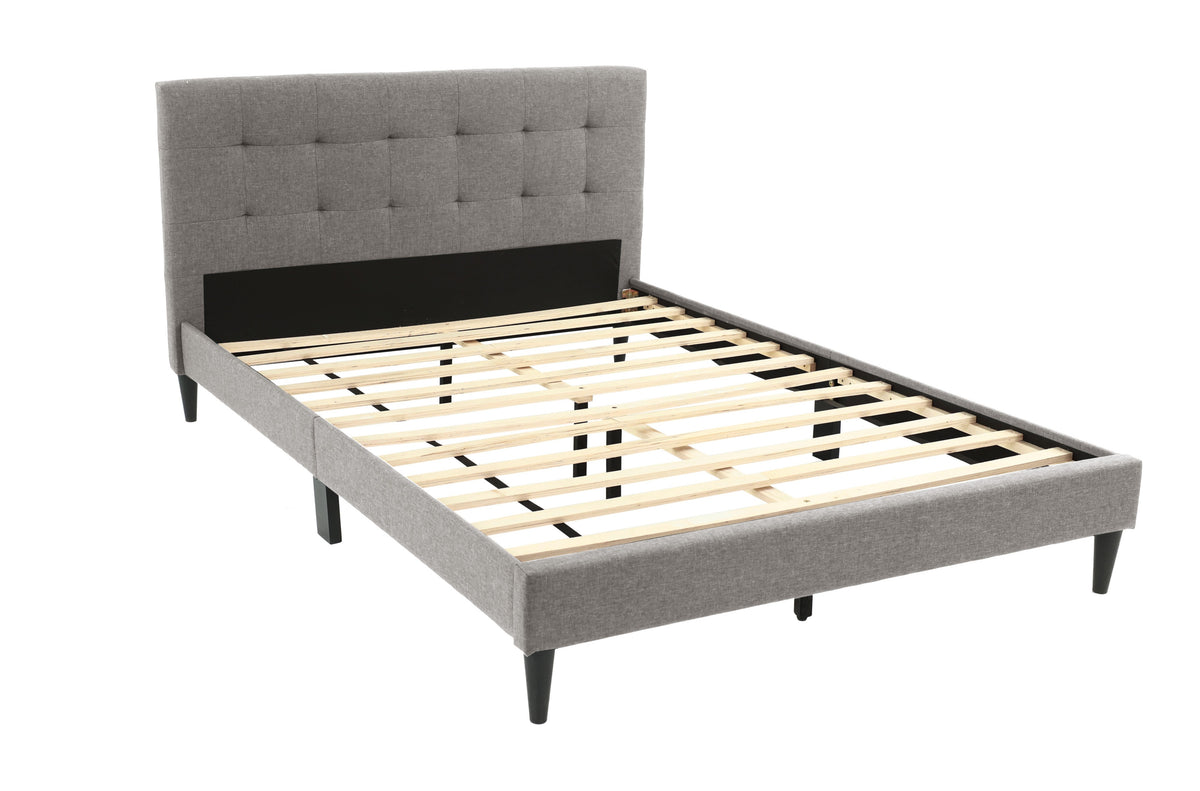 California King Bed/Grey Fabric - Light Grey/Espresso