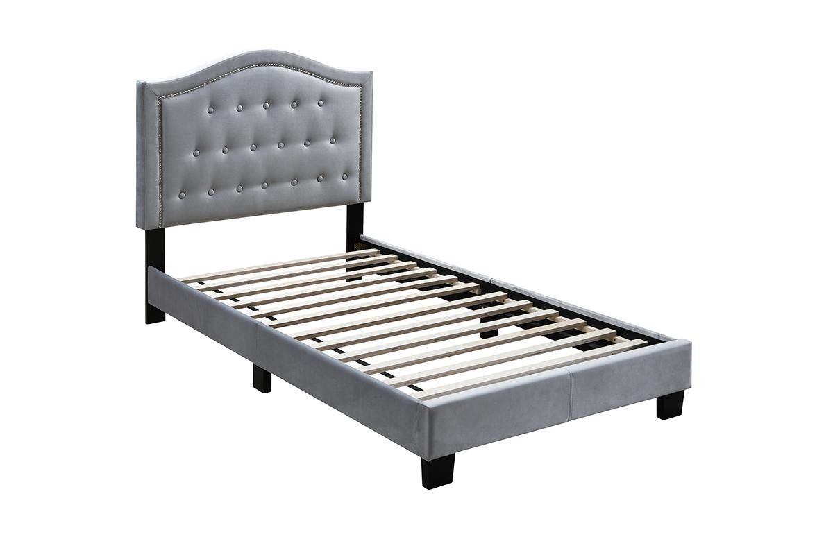Twin Bed/Grey Velvet - Grey / Black