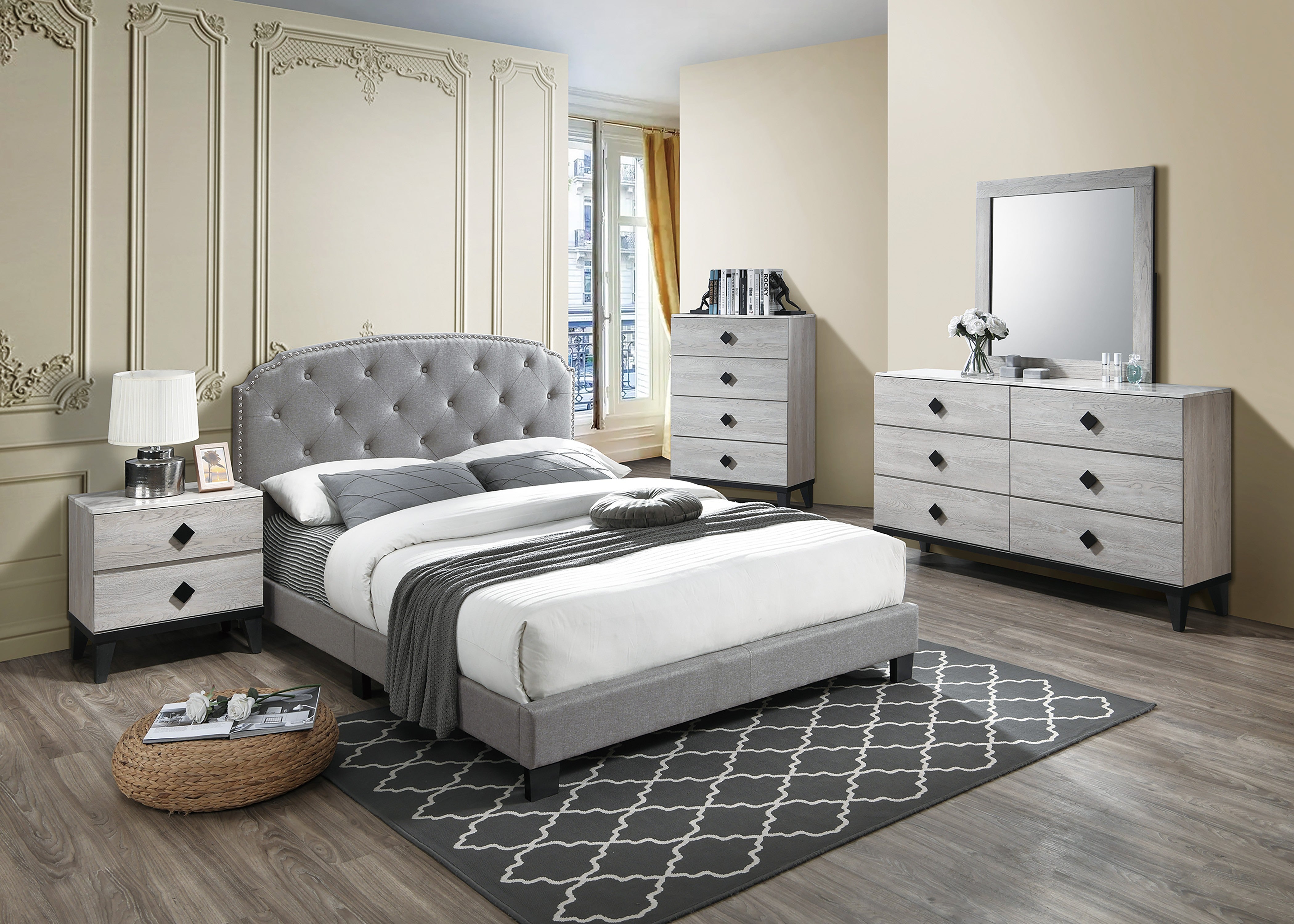 Full Bed - Light Grey / Black