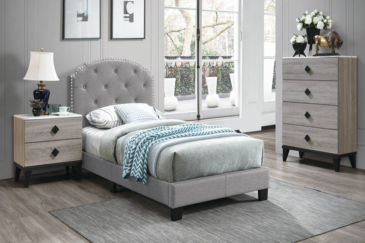 Twin Bed - Light Grey / Black