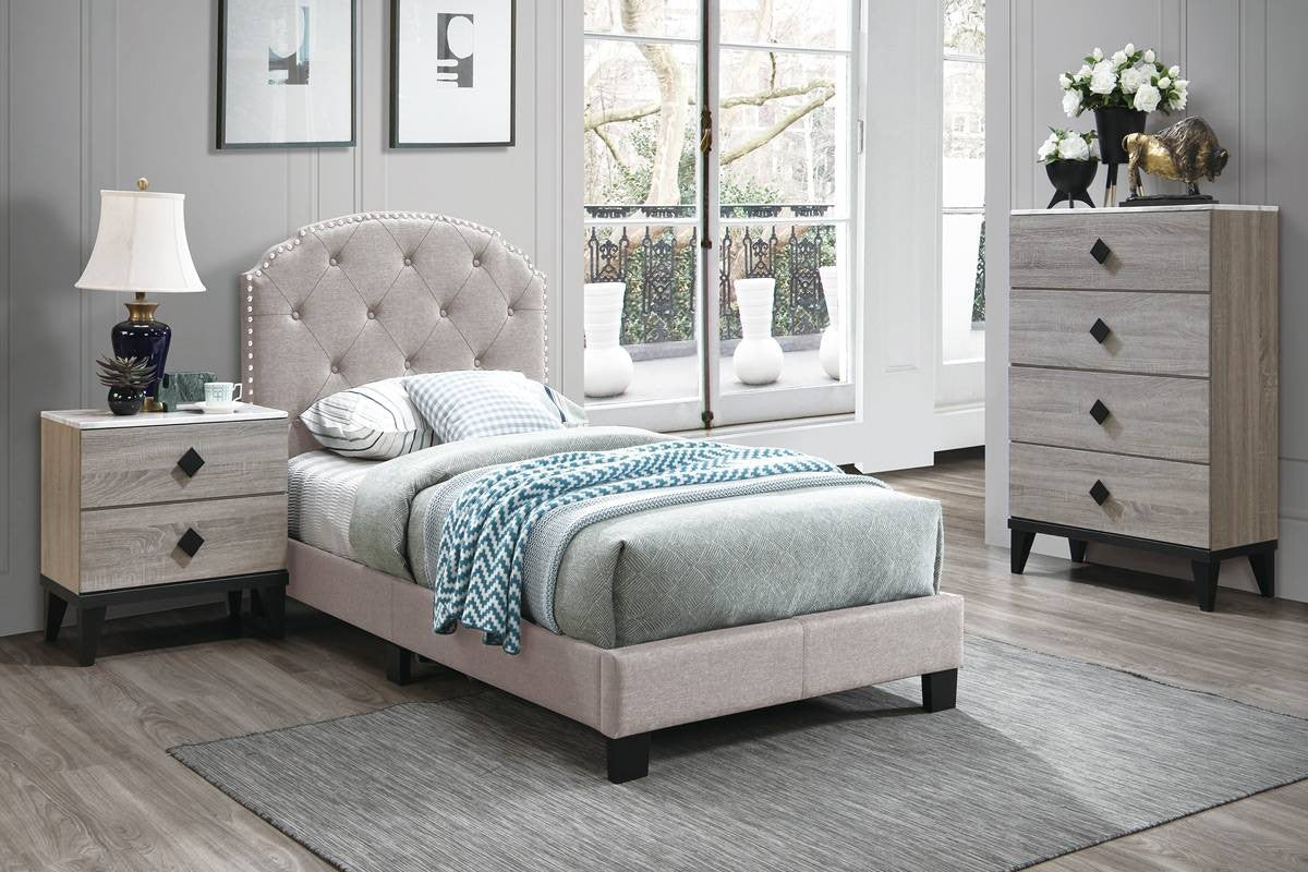 Twin Bed - Light Brown / Black