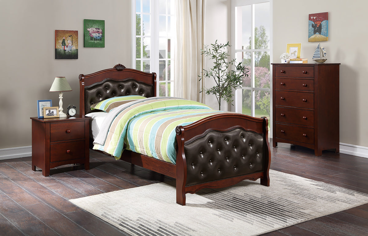 Twin Bed-Dark Cherry/Espresso Pu - Cherry