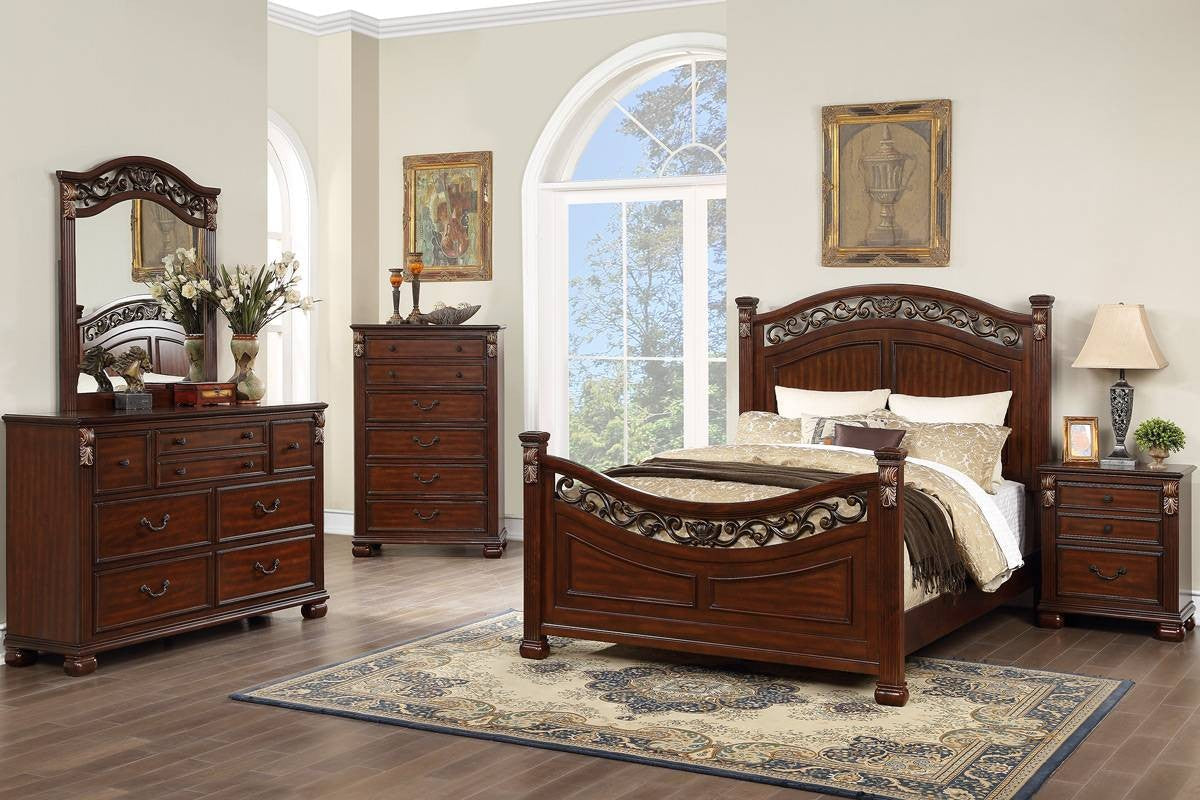 Queen Bed - Dark Cherry